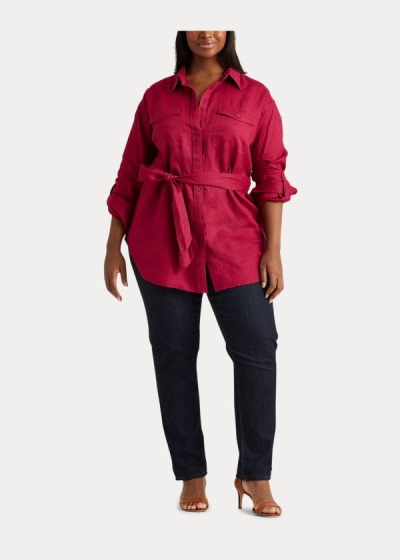 Camisa Ralph Lauren Mujer Fucsia Claro - Belted Linen - YJKIT9652